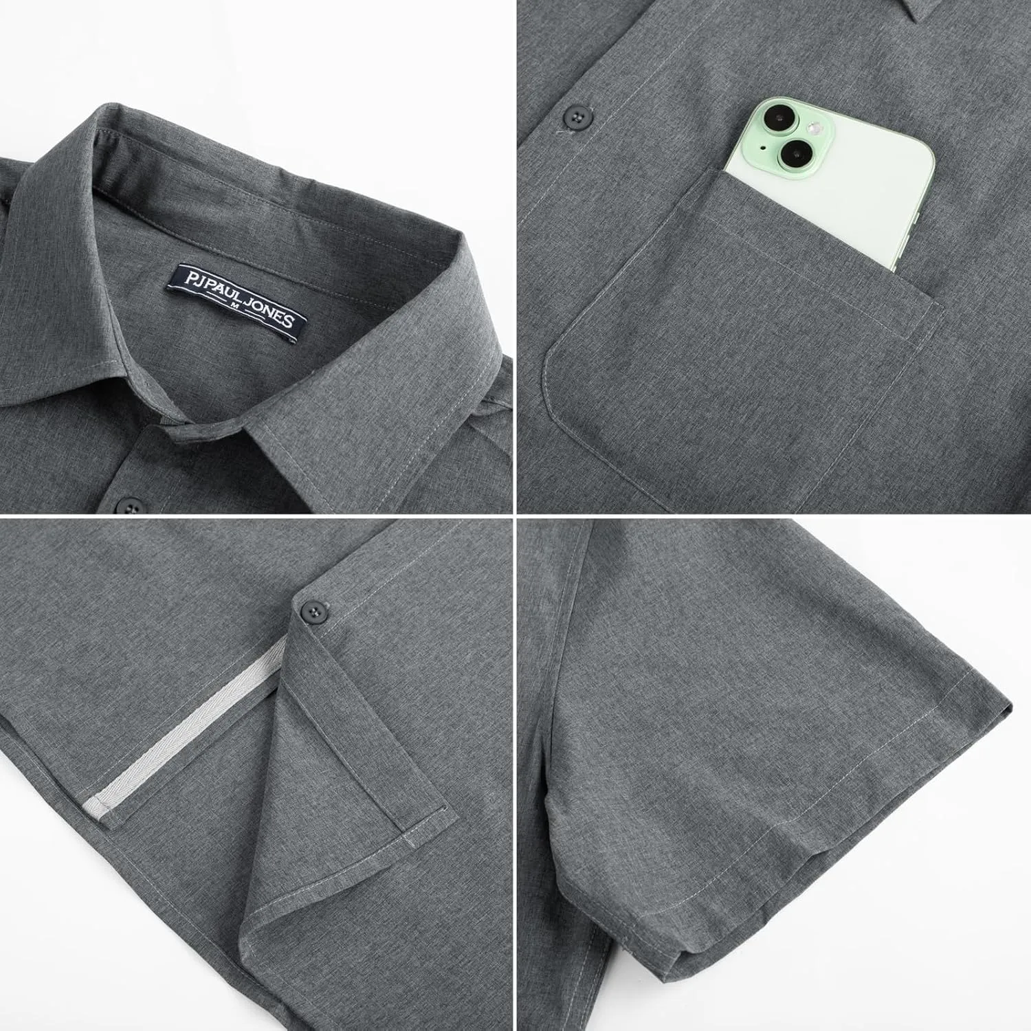 PJ PAUL JONES Men's Casual Shirts Short Sleeve Button Down Shirts Summer Wrinkle-Free Shirts with Pocket
