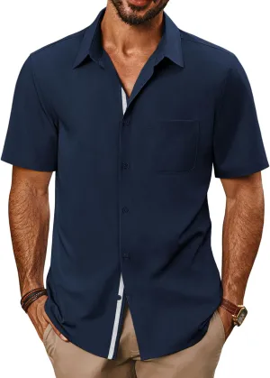 PJ PAUL JONES Men's Casual Shirts Short Sleeve Button Down Shirts Summer Wrinkle-Free Shirts with Pocket