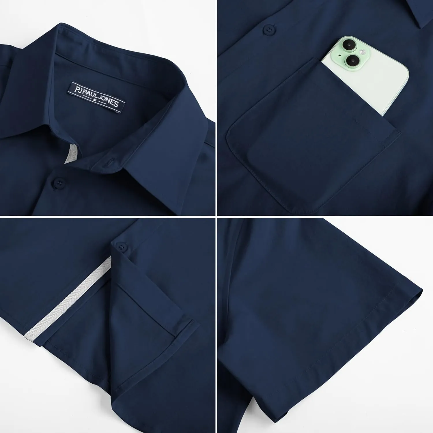 PJ PAUL JONES Men's Casual Shirts Short Sleeve Button Down Shirts Summer Wrinkle-Free Shirts with Pocket