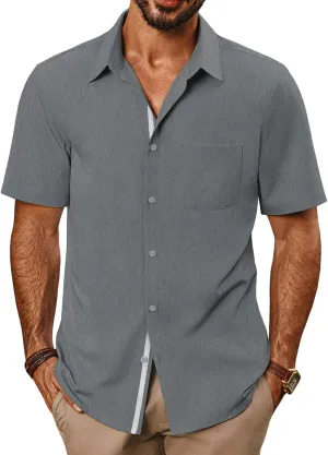 PJ PAUL JONES Men's Casual Shirts Short Sleeve Button Down Shirts Summer Wrinkle-Free Shirts with Pocket