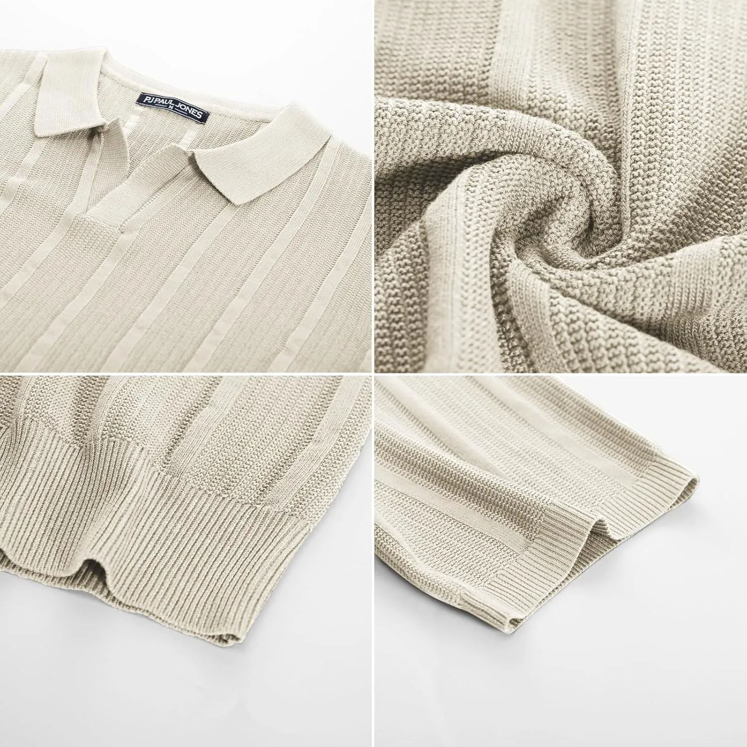 PJ PAUL JONES Mens Polo Shirts Textured Knit V-Neck Summer Shirts