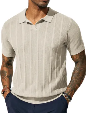 PJ PAUL JONES Mens Polo Shirts Textured Knit V-Neck Summer Shirts