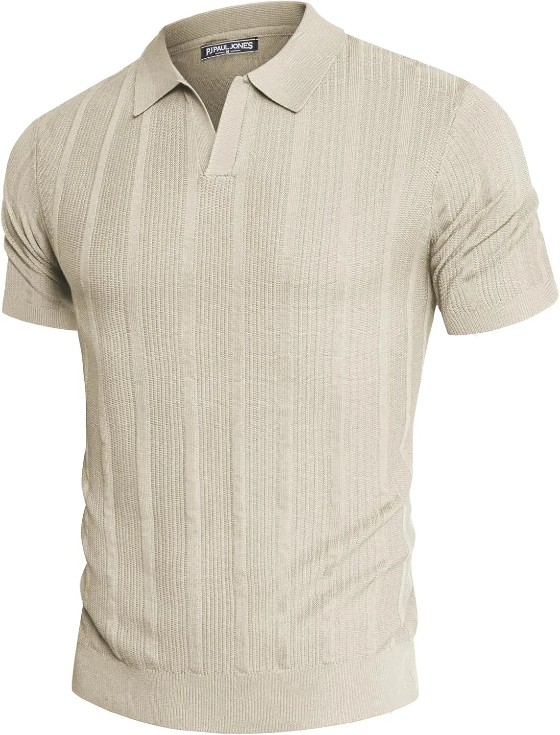 PJ PAUL JONES Mens Polo Shirts Textured Knit V-Neck Summer Shirts