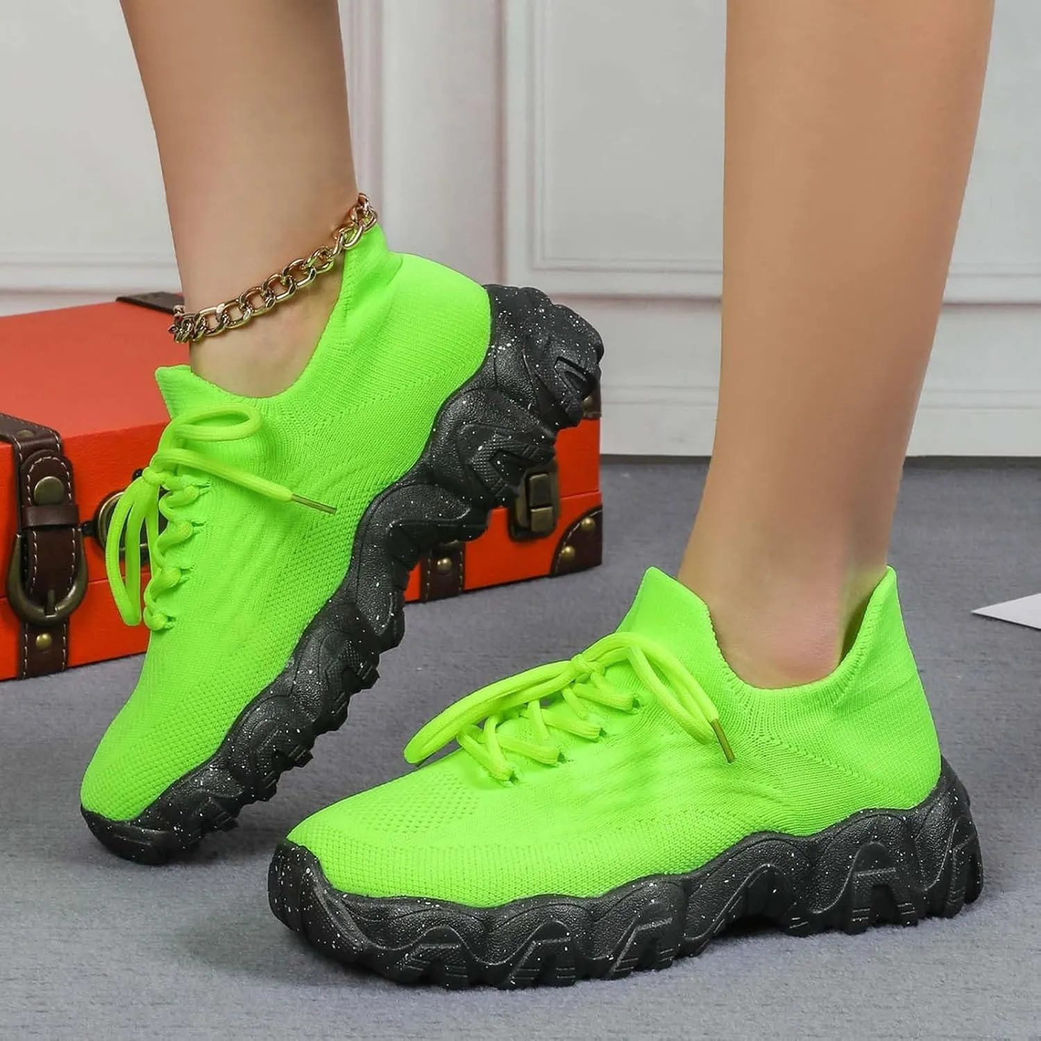 Platform Sneakers for Women Fashion Mesh Breathable Gym Work Fashion Sneakers Women's Fashionable Lace-Up Low Top Slip on Shoes Mesh Breathable Lightweight Non-Slip Orthopedic Shoes 2025