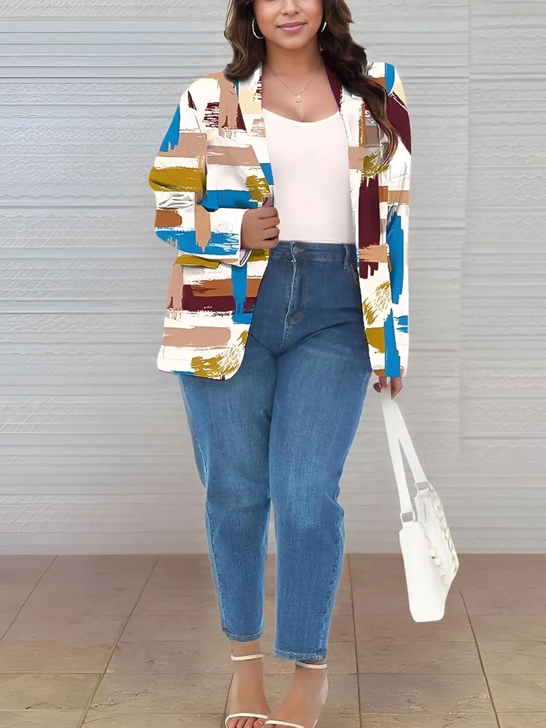 Plus Size Blazers for Curvy Women Sexy Trendy Colorful Oversize Graphic Open Front Jackets