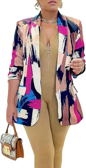 Plus Size Blazers for Curvy Women Sexy Trendy Colorful Oversize Graphic Open Front Jackets