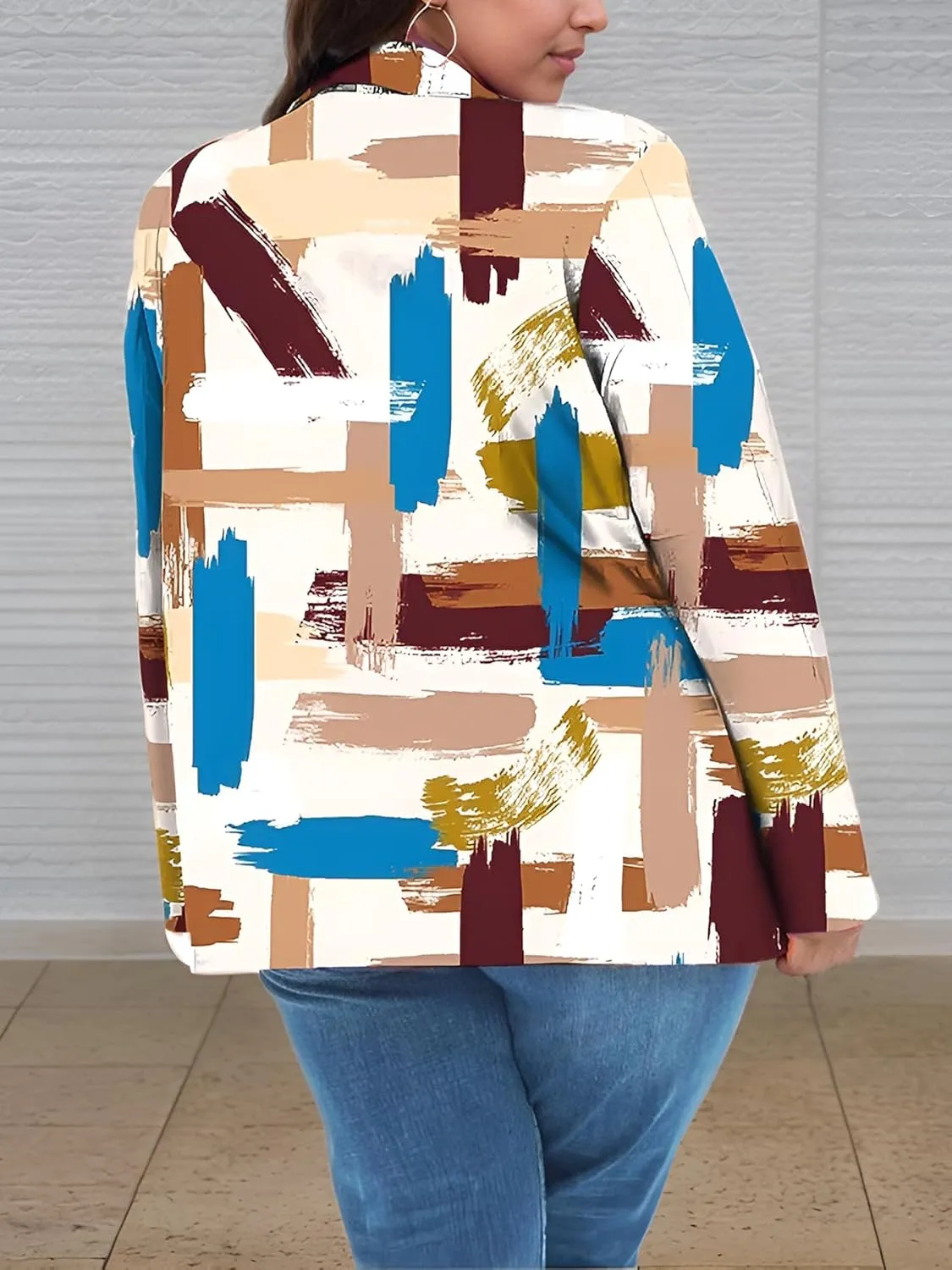 Plus Size Blazers for Curvy Women Sexy Trendy Colorful Oversize Graphic Open Front Jackets