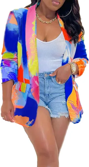 Plus Size Blazers for Curvy Women Sexy Trendy Colorful Oversize Graphic Open Front Jackets