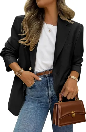 PRETTYGARDEN 2025 Blazers for Women Business Casual Long Sleeve Lapel Open Front Suit Jacket Work Blazer with Pockets