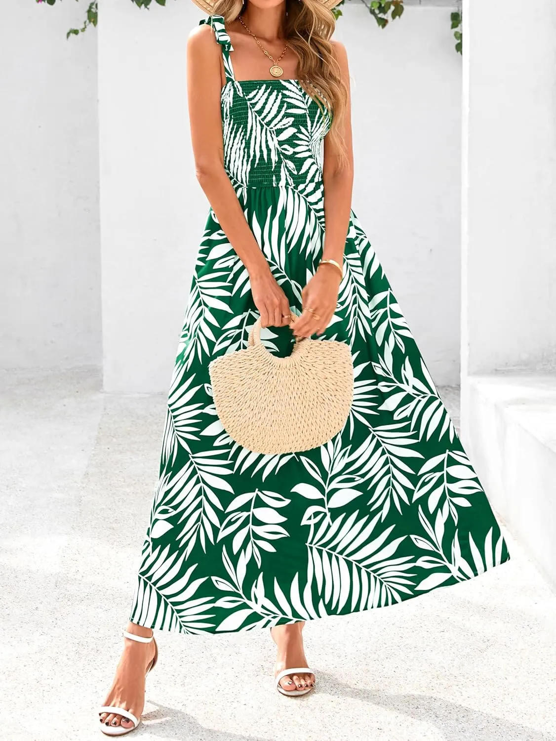 PRETTYGARDEN Womens Summer Dresses Floral Sleeveless Smocked Maxi Dress Boho Spaghetti Strap A Line Flowy Beach Long Sundress
