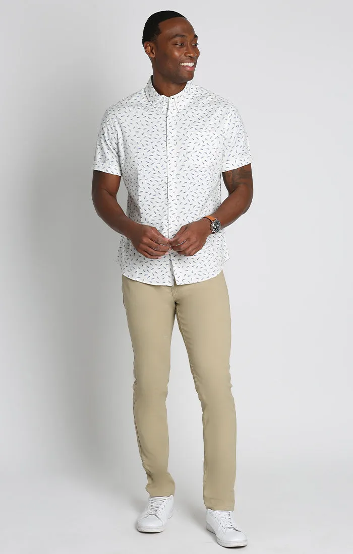 Printed Stretch Knit Oxford Short Sleeve Shirt