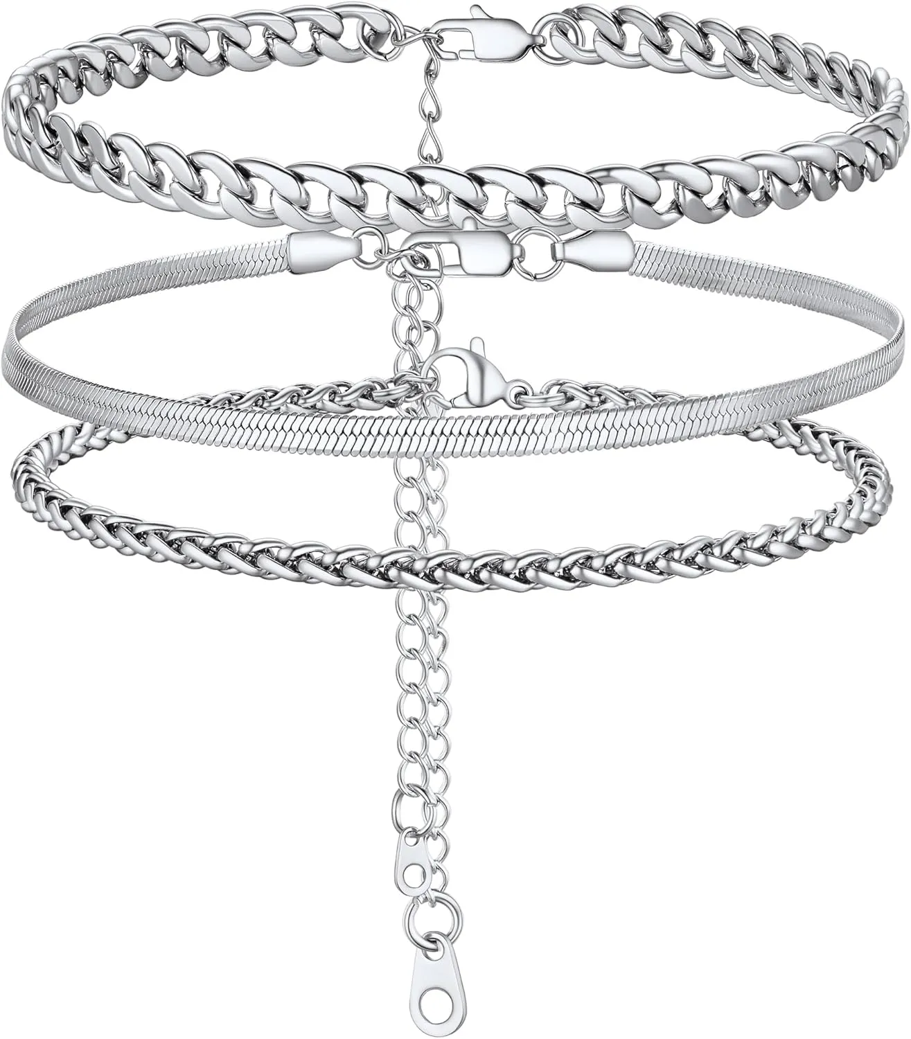 PROSTEEL Ankle Bracelets for Women, Layered Gold Anklets for Women Waterproof, Stainless Steel Cuban Link Anklets Set, 8.5"-10.5" Adjustable Anklet, Come with Box
