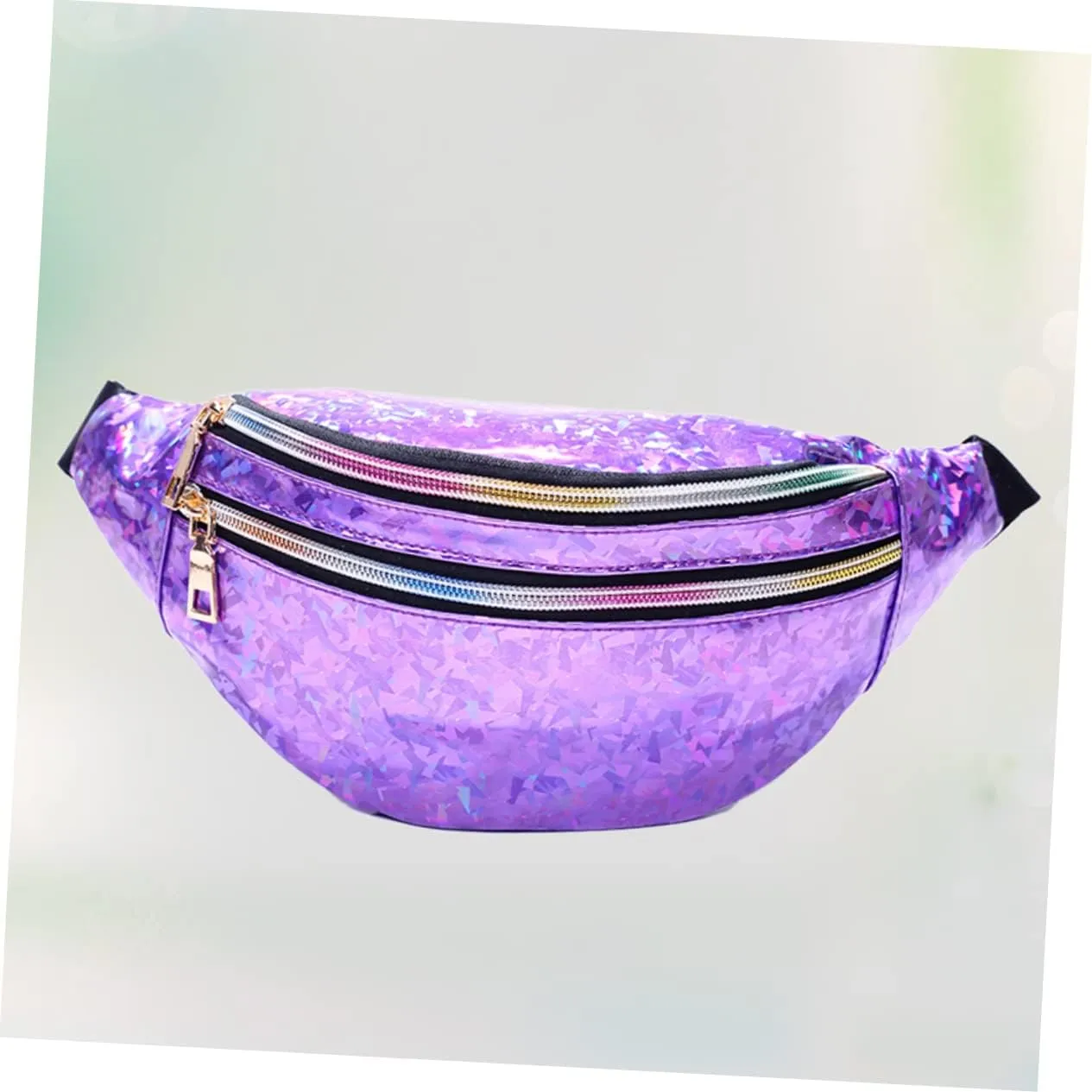 Pu Leather Fanny Pack for Women Sequin Waist Pouch Crossbody Bag Reflective Sequins Large Capacity Fashionable and Charming Outdoor Travel Dazzling Purple