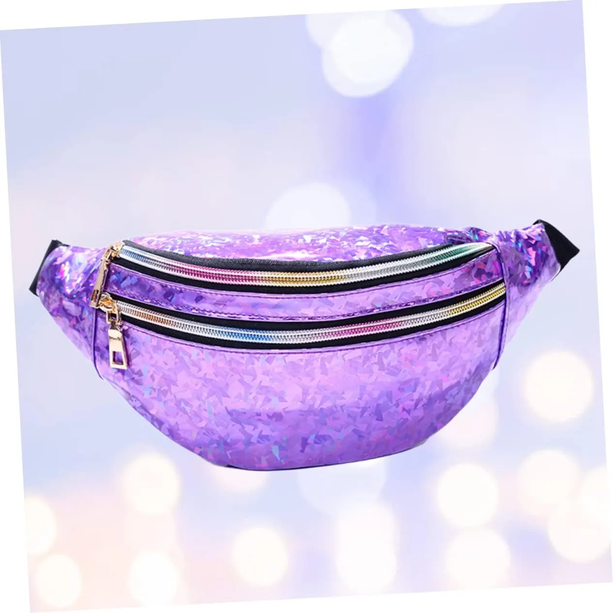 Pu Leather Fanny Pack for Women Sequin Waist Pouch Crossbody Bag Reflective Sequins Large Capacity Fashionable and Charming Outdoor Travel Dazzling Purple