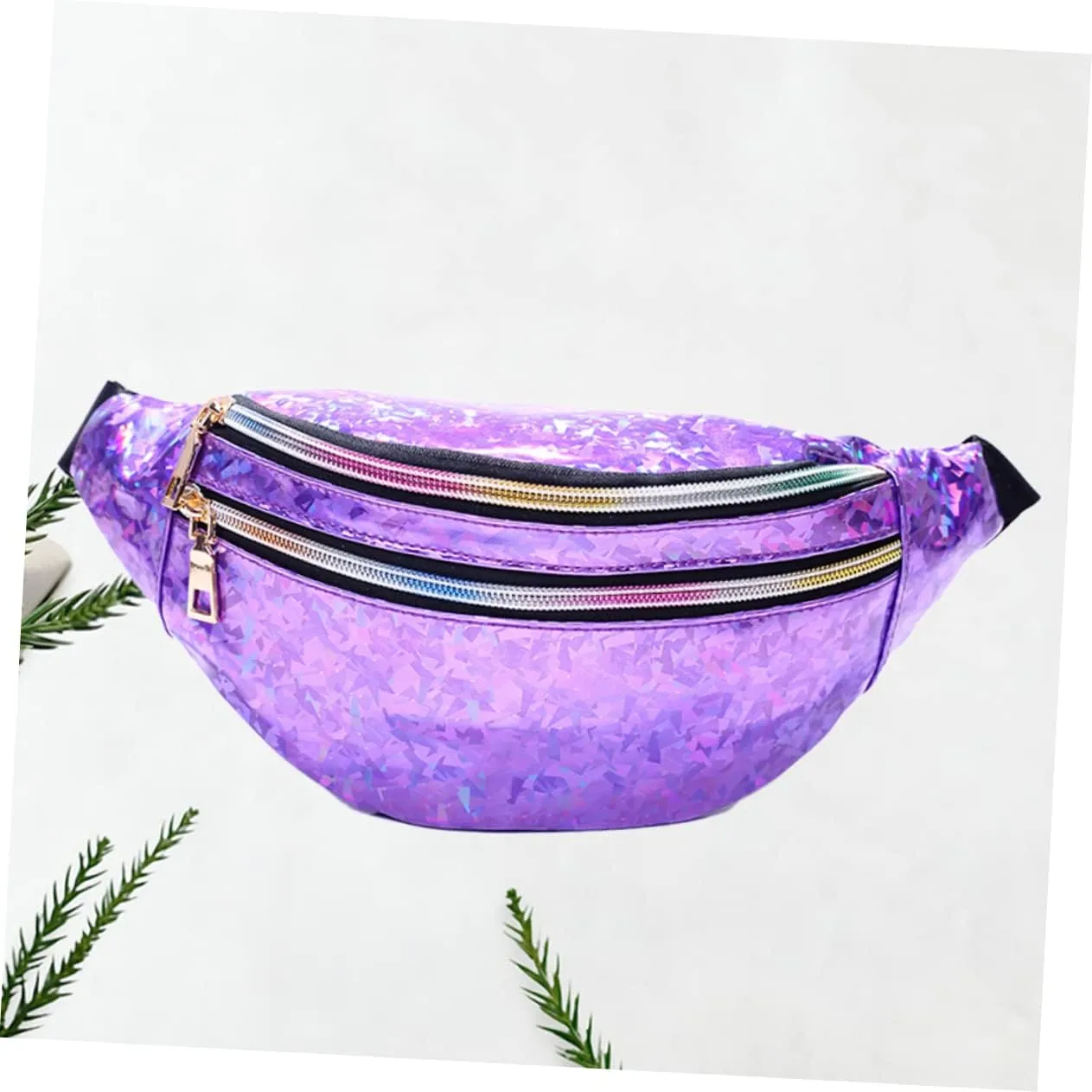 Pu Leather Fanny Pack for Women Sequin Waist Pouch Crossbody Bag Reflective Sequins Large Capacity Fashionable and Charming Outdoor Travel Dazzling Purple