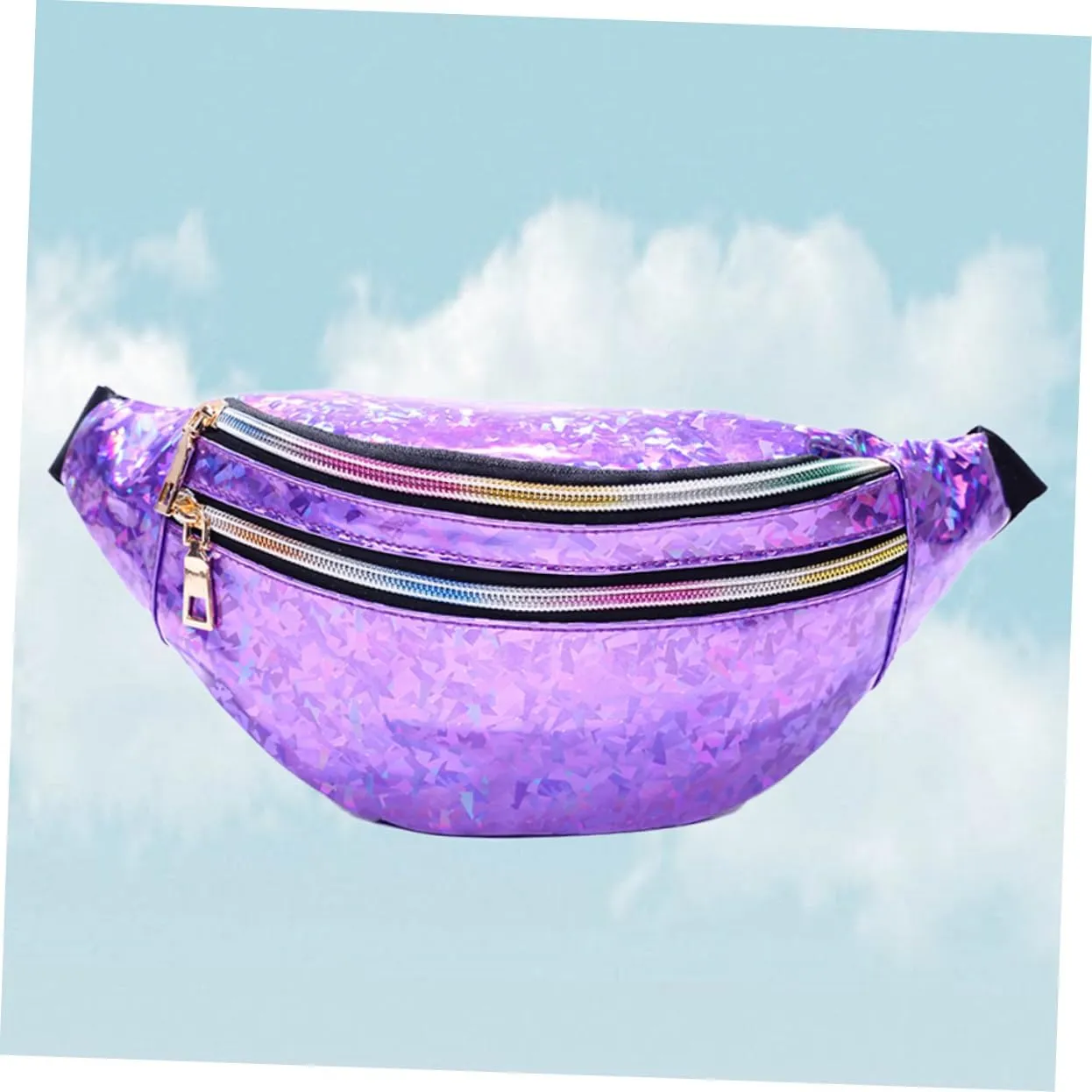 Pu Leather Fanny Pack for Women Sequin Waist Pouch Crossbody Bag Reflective Sequins Large Capacity Fashionable and Charming Outdoor Travel Dazzling Purple