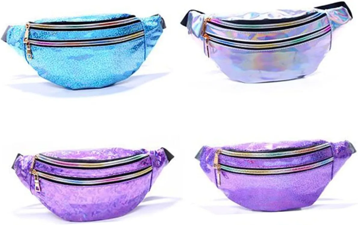 Pu Leather Fanny Pack for Women Sequin Waist Pouch Crossbody Bag Reflective Sequins Large Capacity Fashionable and Charming Outdoor Travel Dazzling Purple