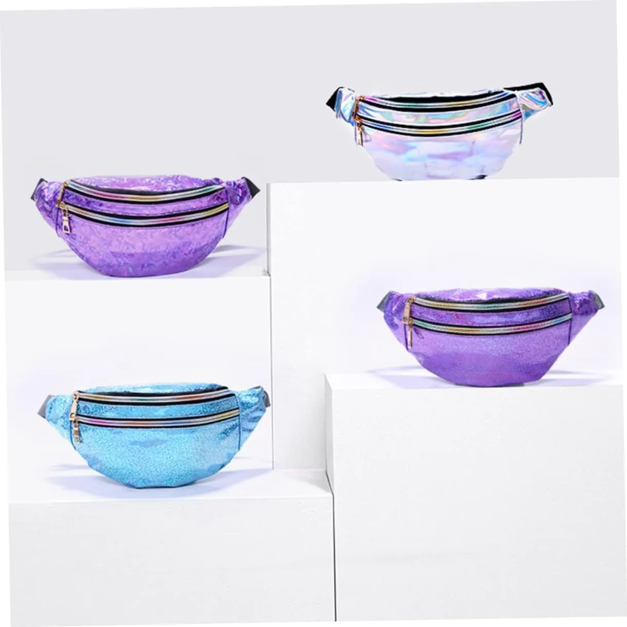 Pu Leather Fanny Pack for Women Sequin Waist Pouch Crossbody Bag Reflective Sequins Large Capacity Fashionable and Charming Outdoor Travel Dazzling Purple
