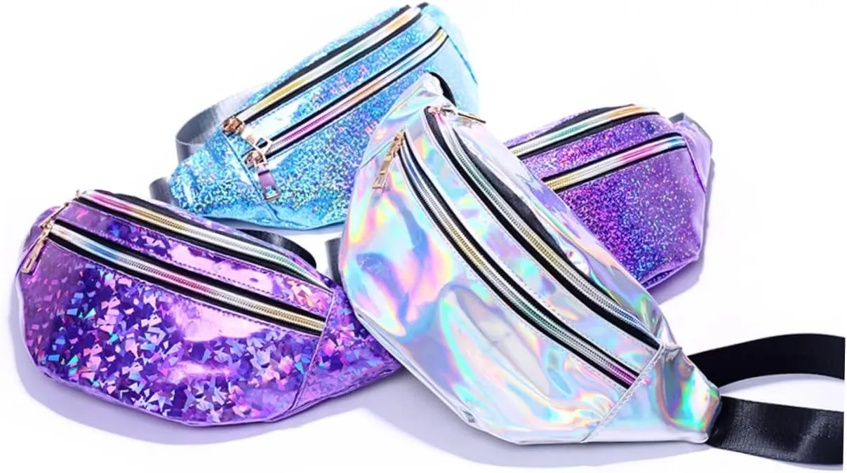 Pu Leather Fanny Pack for Women Sequin Waist Pouch Crossbody Bag Reflective Sequins Large Capacity Fashionable and Charming Outdoor Travel Dazzling Purple