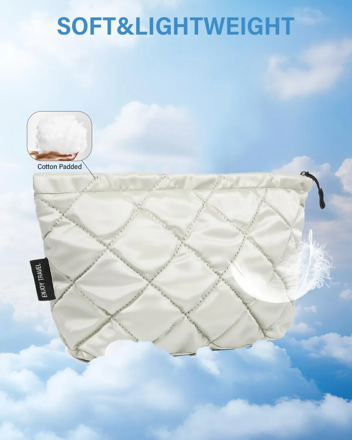 Puffer Makeup Bags for Women,Quilted Makeup Bag Cosmetic Bag, Travel Toiletry Bag for Women, Cute Makeup Bag Organizer Puffer Makeup Pouch Bag for Women Travel Essentials Toiletries(Large Beige)
