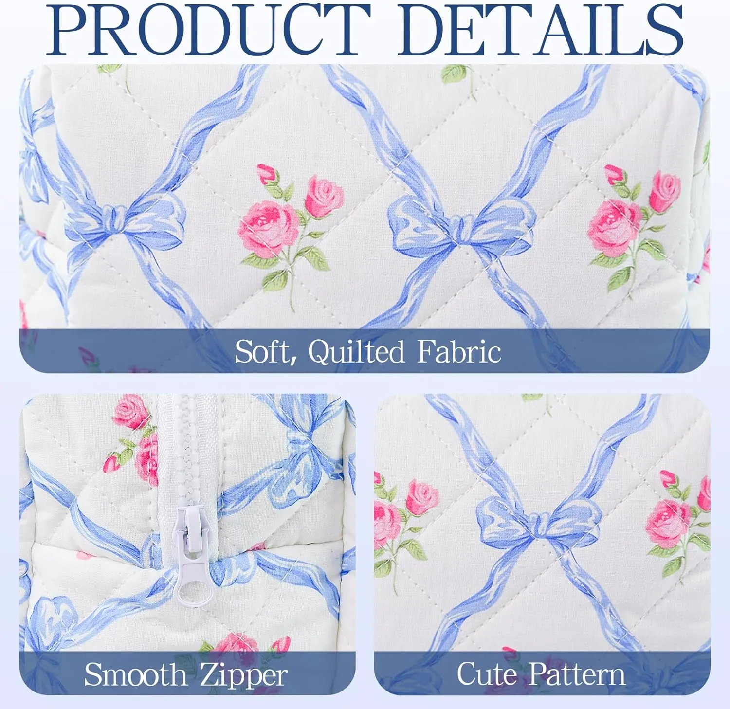 Quilted Makeup Bag Floral Cotton Make up Bag Puffy Coquette Makeup pouch Aesthetic Cute Travel Toiletry Bag for Women Girls