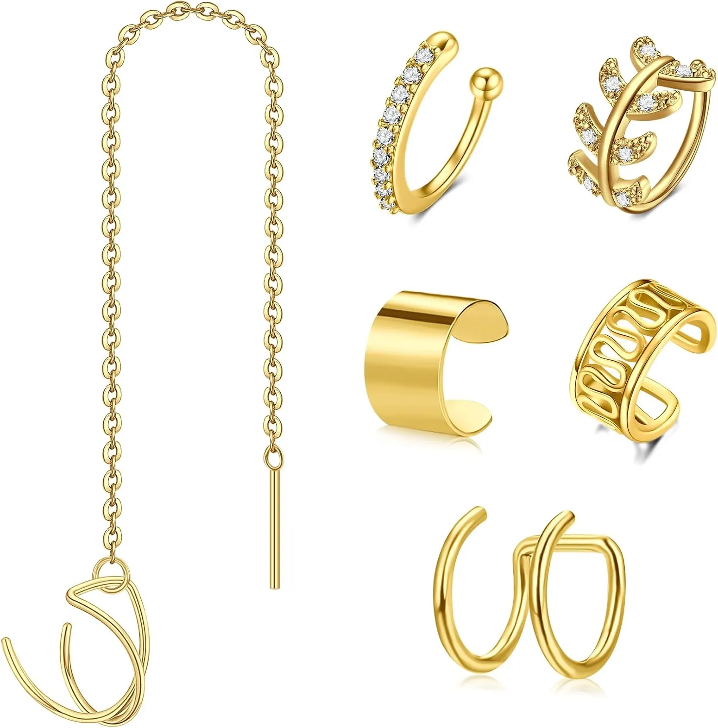 QWALIT Fake Nose Ring Gold Fake Septum Ring Hoop Silver Faux Septum Piercing Clip on Lip Ring Stick on Nose Stud Non Piercing Ear Earring Cuffs Gold Lip Cuff Non Pierced