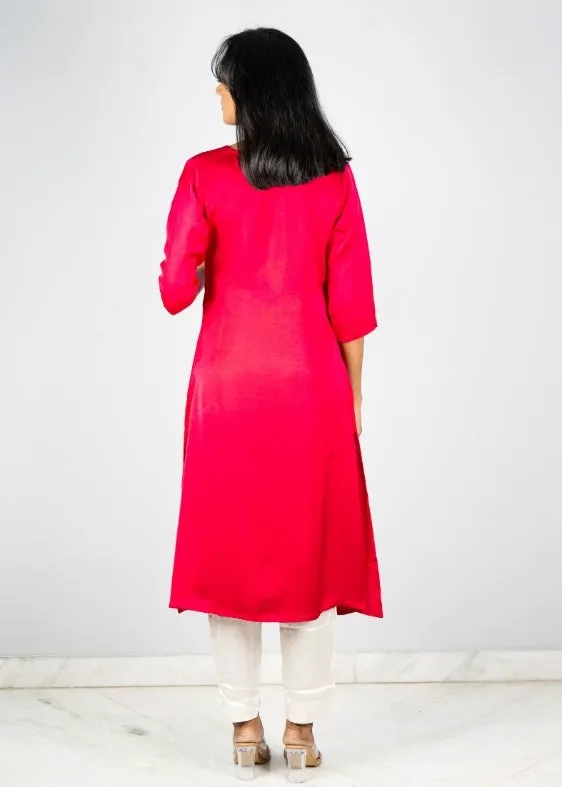 Red V Neck Modal Silk Dress
