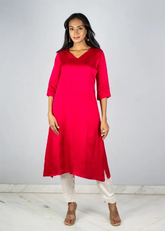 Red V Neck Modal Silk Dress