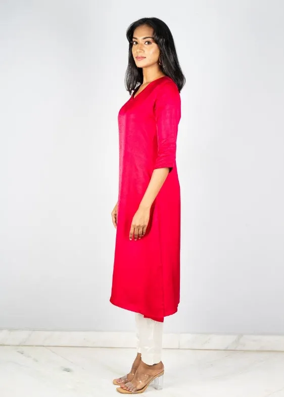 Red V Neck Modal Silk Dress