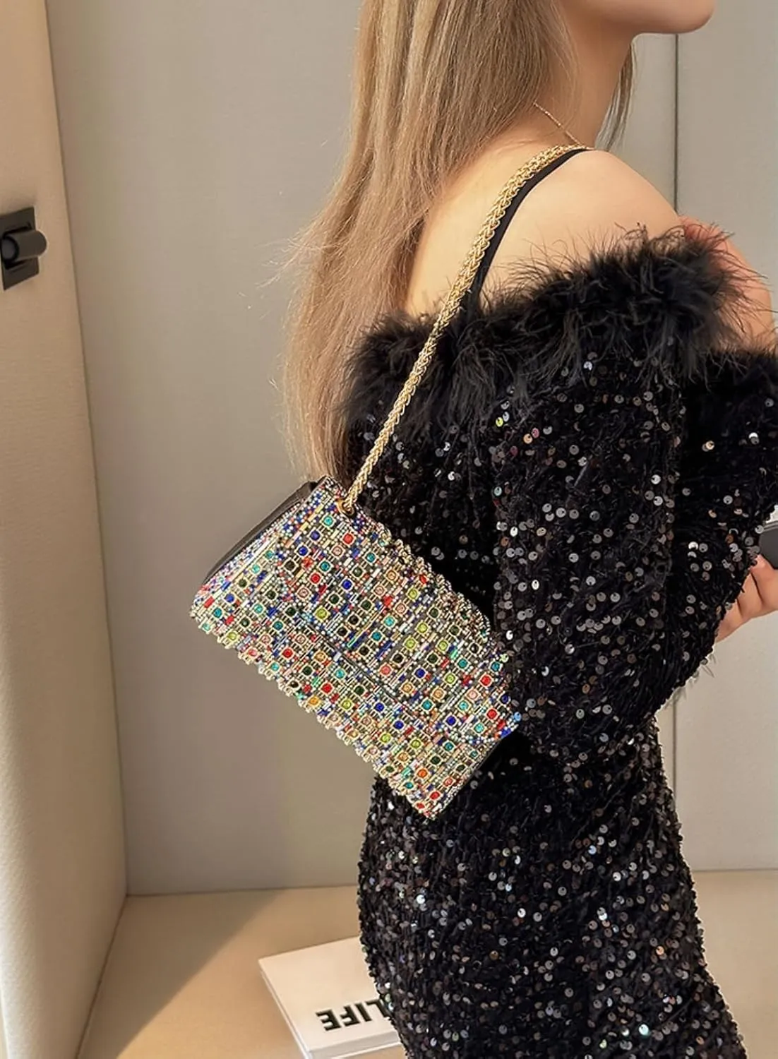 Rhinestone Clutch Purses for Women Cross Body Purse Chain Shoulder Bags Sparkly Evening Bags for Cocktail Prom Party Wedding