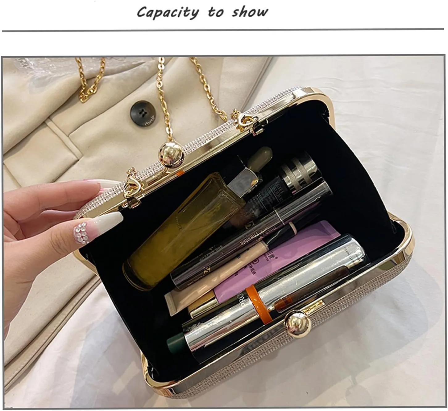 Rhinestone Evening Clutch Purse Sequin Bag,Woman Sparkling Handbag Formal Clutch with Chain for Wedding Party