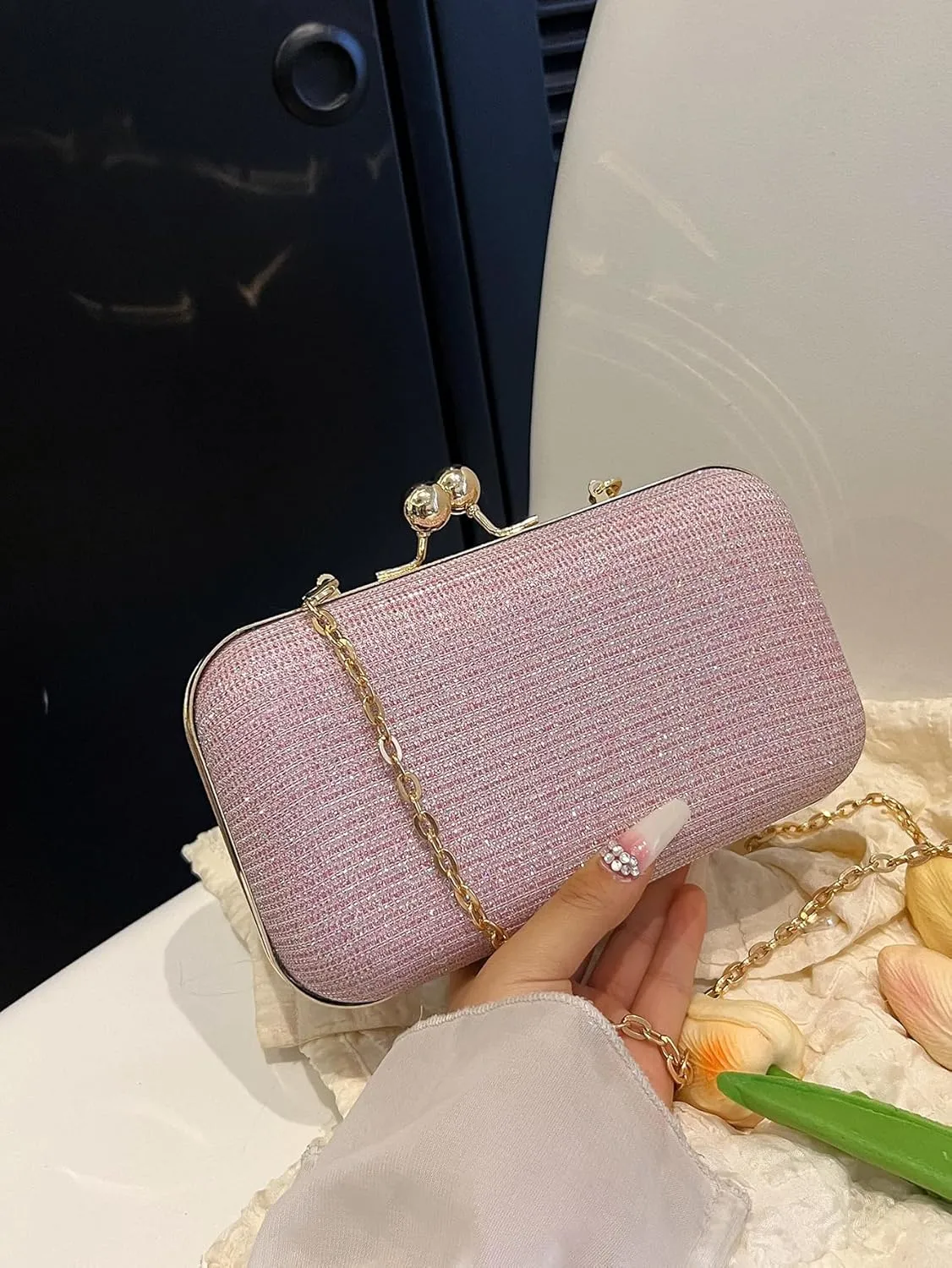 Rhinestone Evening Clutch Purse Sequin Bag,Woman Sparkling Handbag Formal Clutch with Chain for Wedding Party