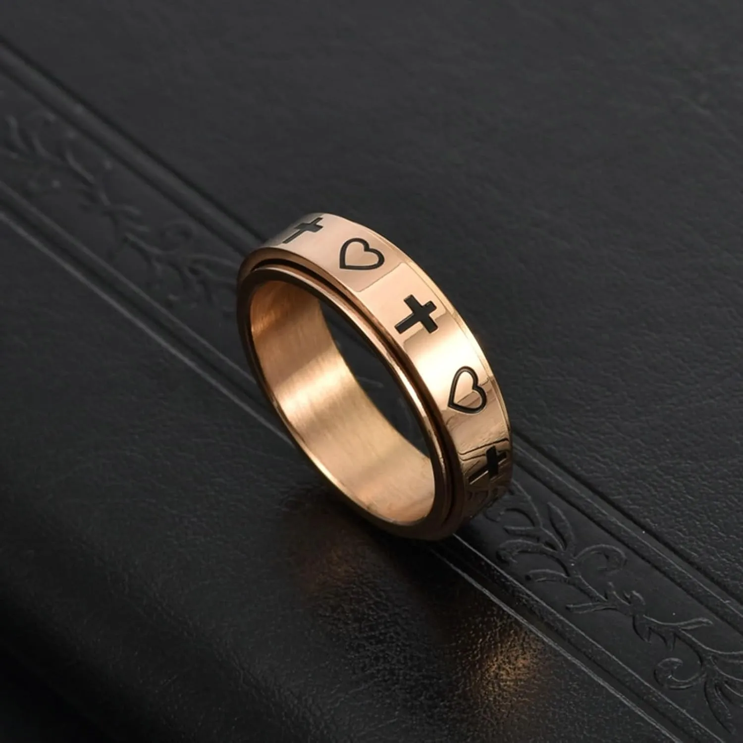 Ring Bands, Ring Women Cross Love Heart Rotatable Stainless Steel Women's Jewelry Sets