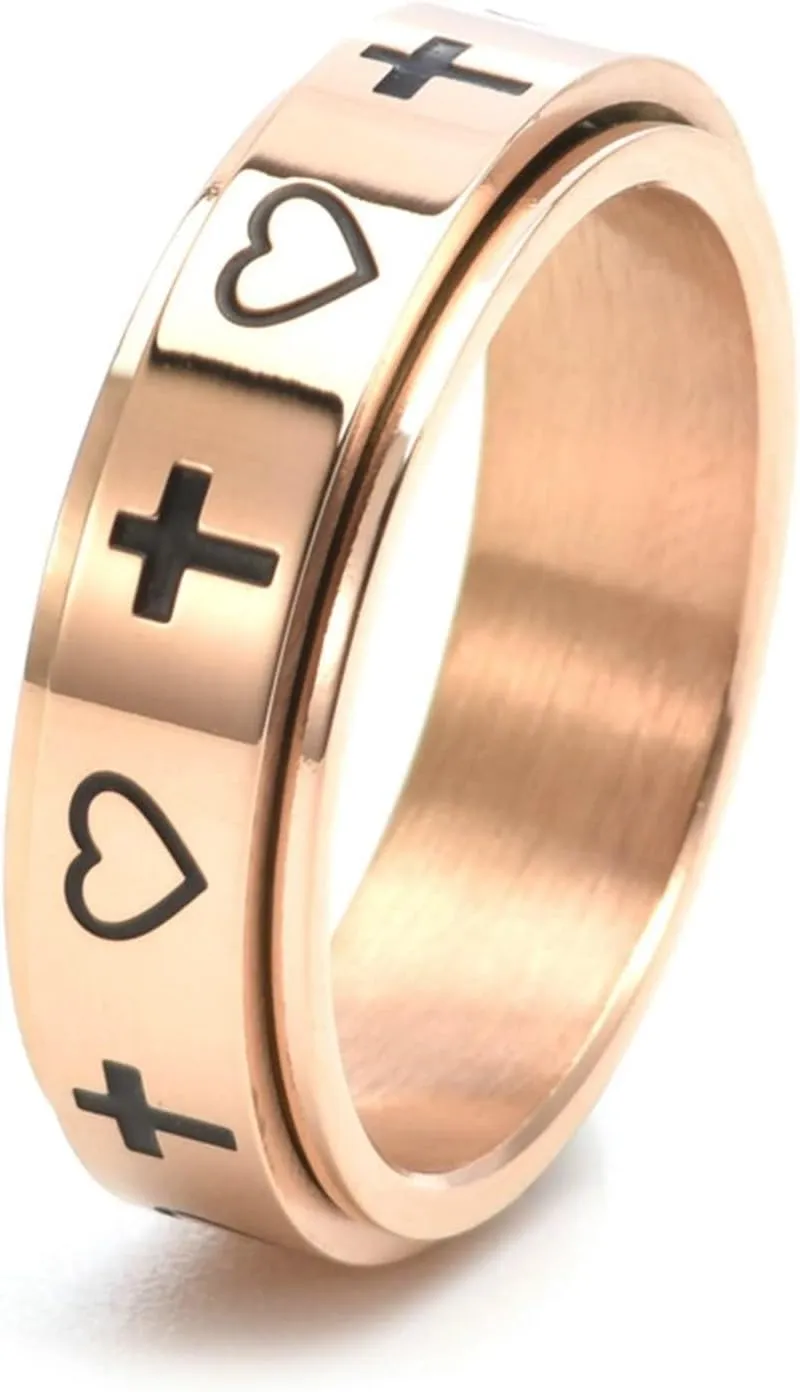 Ring Bands, Ring Women Cross Love Heart Rotatable Stainless Steel Women's Jewelry Sets