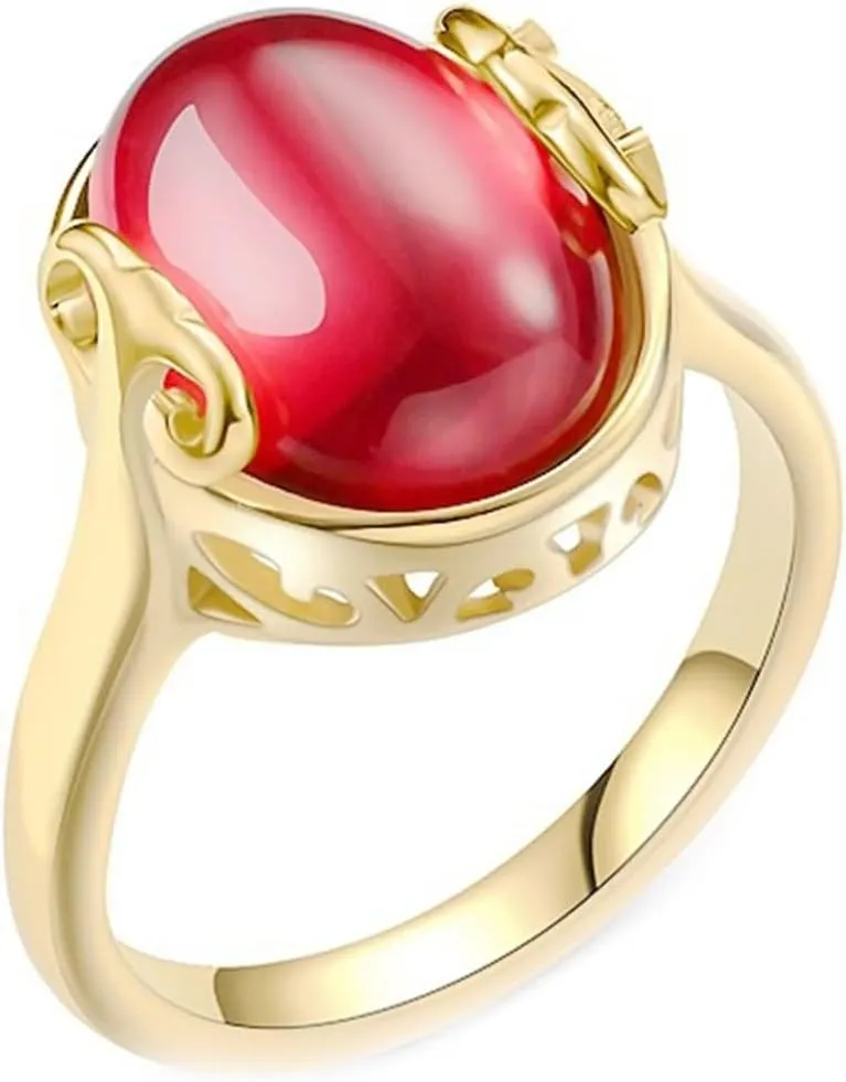 Ring Sets for Women, Ring for Girlfriend Vintage Hollow Oval Carnelian Titanium Steel