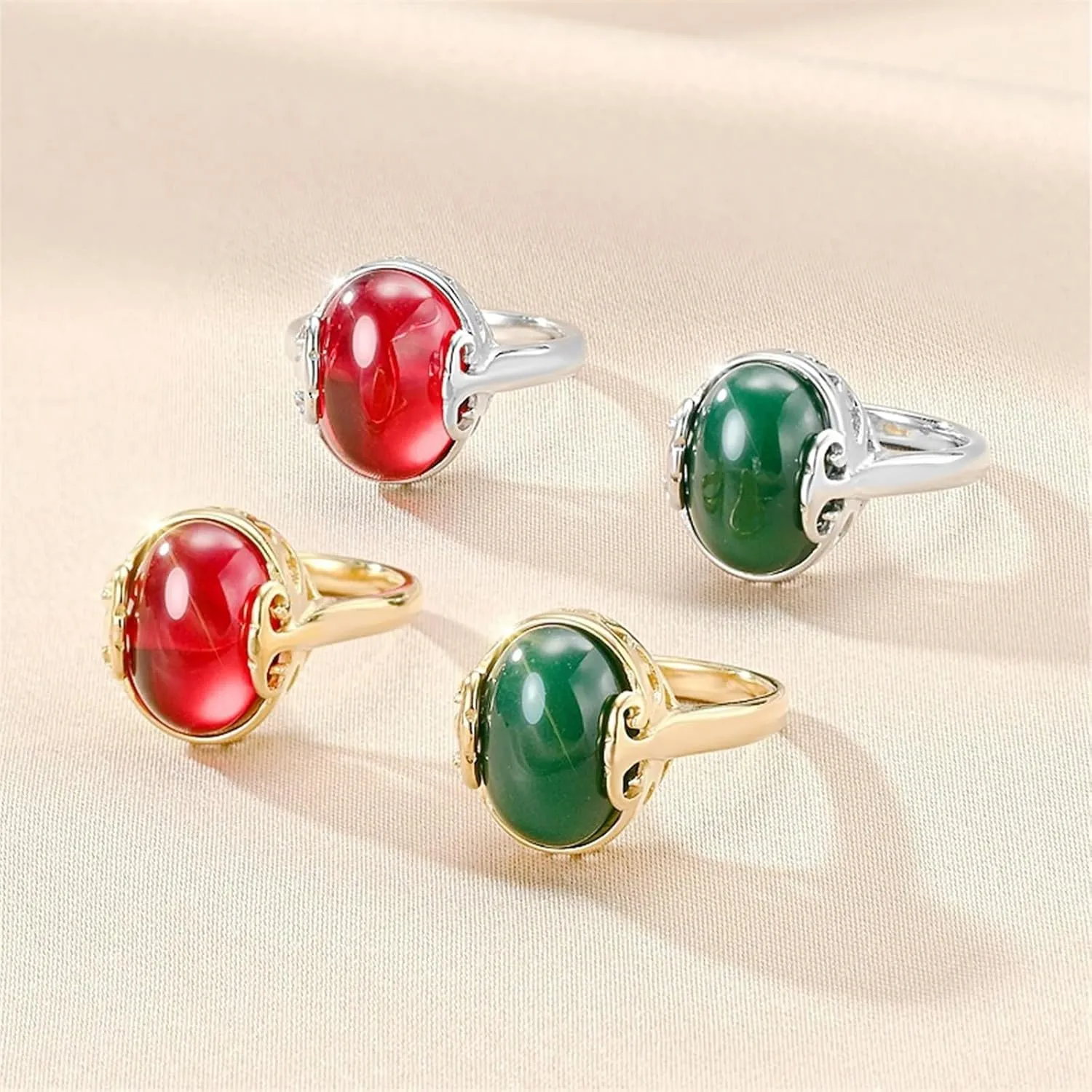 Ring Sets for Women, Ring for Girlfriend Vintage Hollow Oval Carnelian Titanium Steel