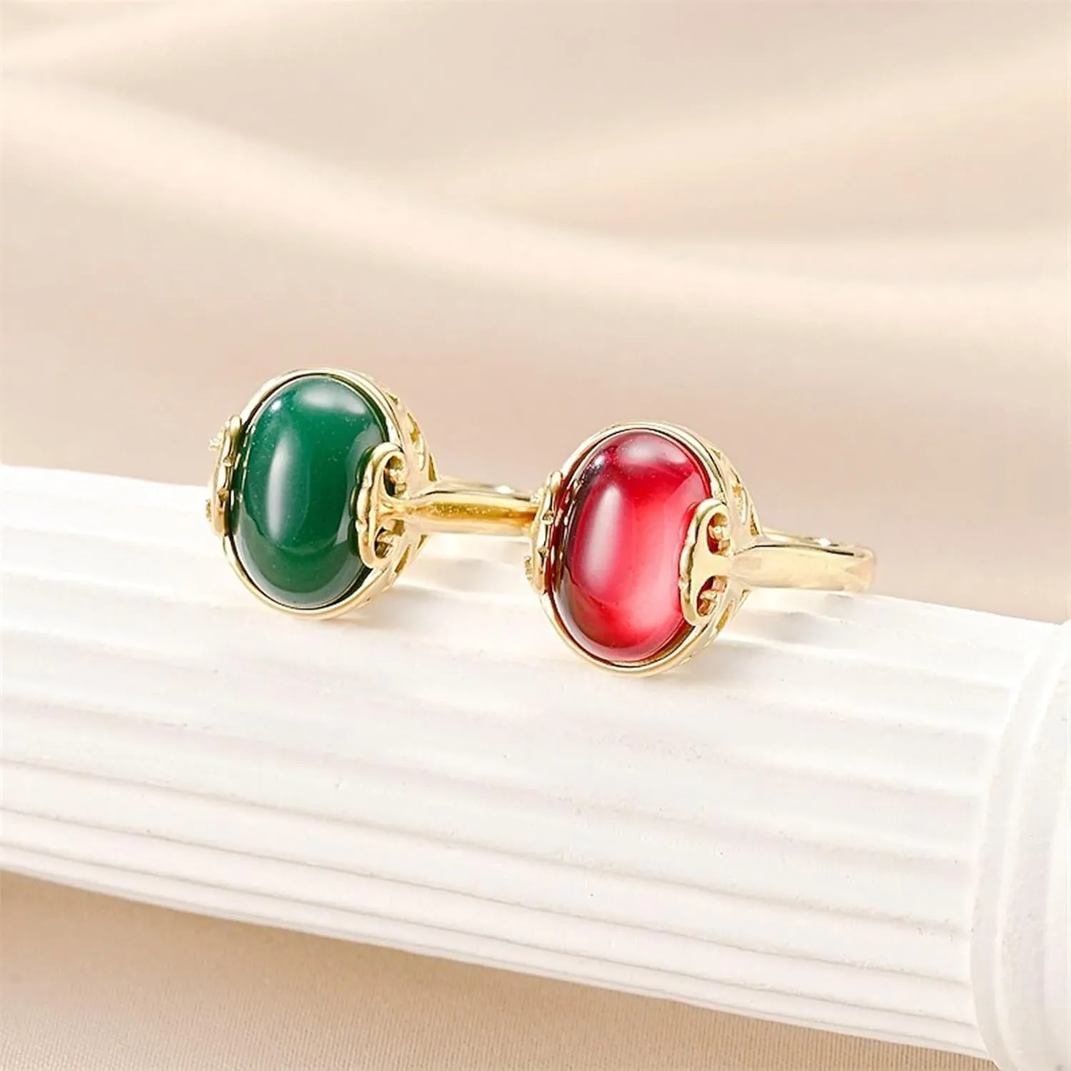 Ring Sets for Women, Ring for Girlfriend Vintage Hollow Oval Carnelian Titanium Steel