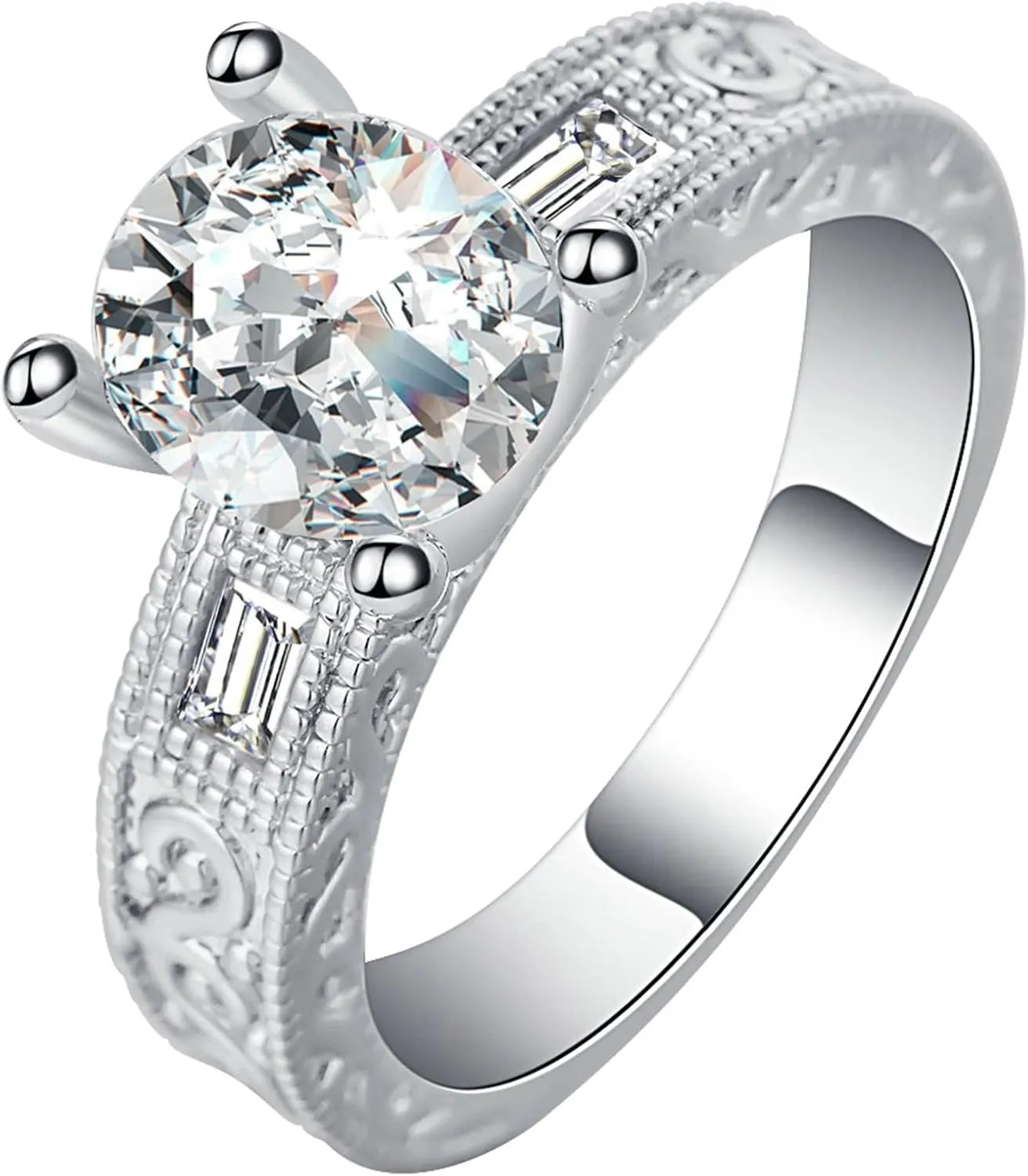 Rings Vintage Chunky, Bridal Sets Wedding Rings with Oval Cubic Zirconia Silver White