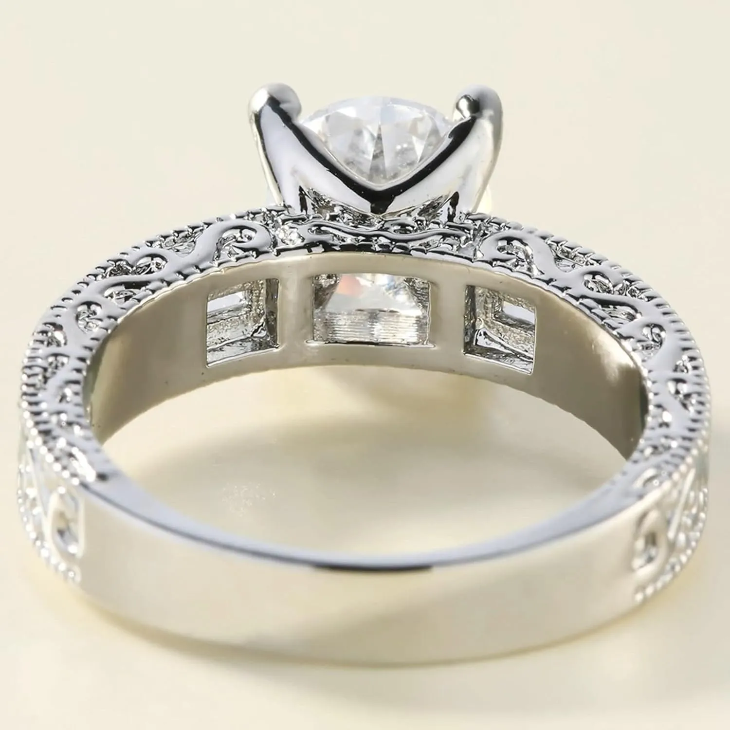 Rings Vintage Chunky, Bridal Sets Wedding Rings with Oval Cubic Zirconia Silver White