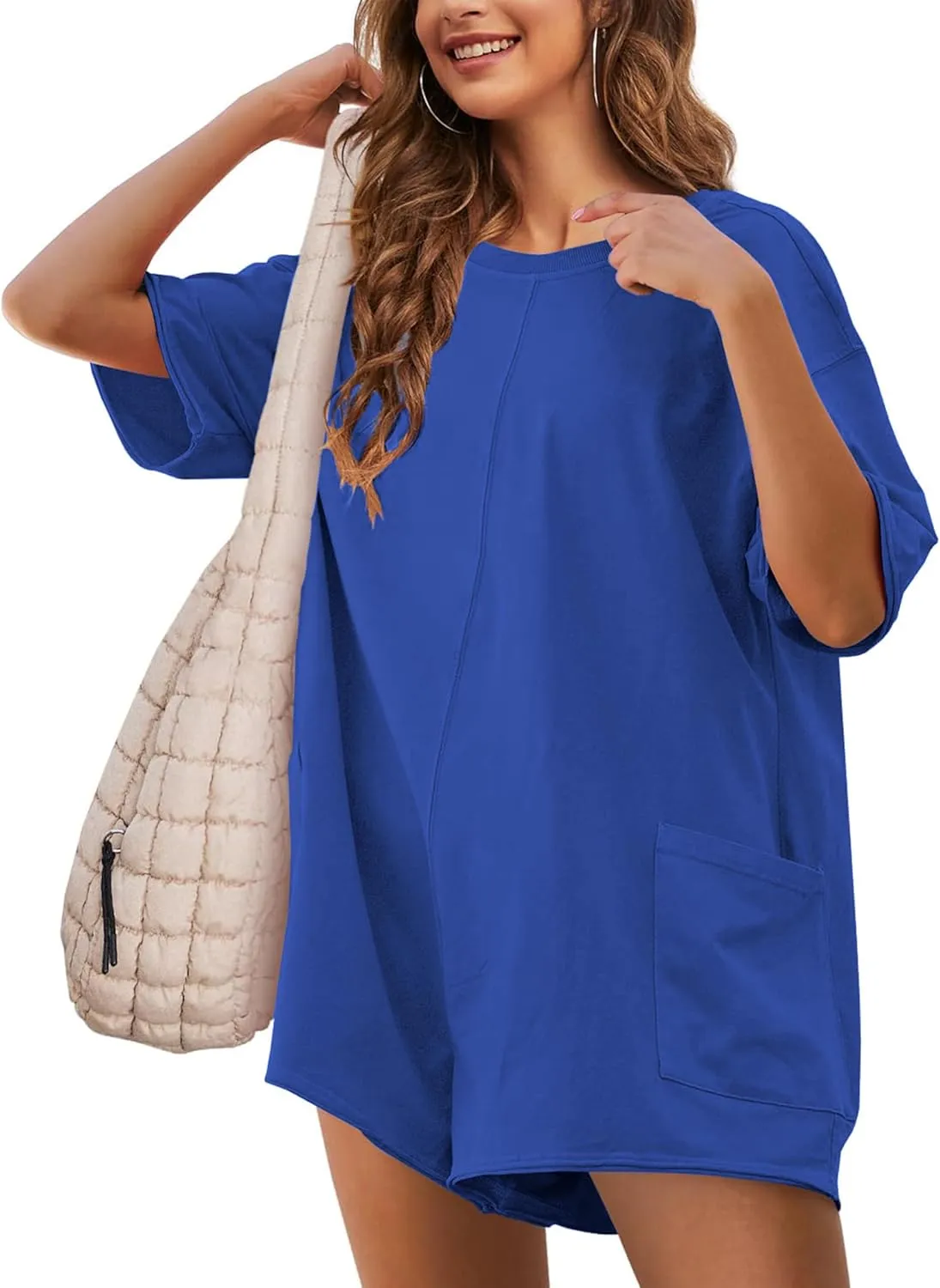 Rompers for Women Athletic Workout Hot Shot Tee Romper Casual Oversized Jumpsuits Overalls