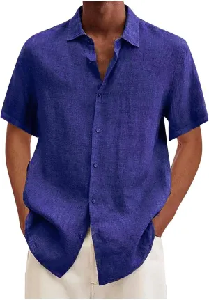 RTRDE Men's Shirts Dress Shirts Summer Casual Cotton Linen Solid Color Short Sleeve Shirts Loose, S-3XL