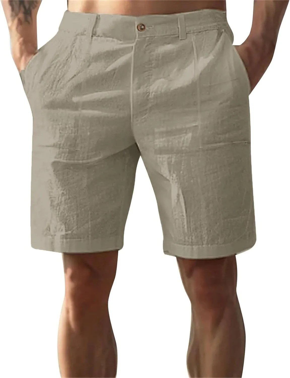 RTTUIOP Linen Shorts for Men Elastic Waist Shorts Casual Summer Beach Lightweight Cotton Linen Pants with Pockets