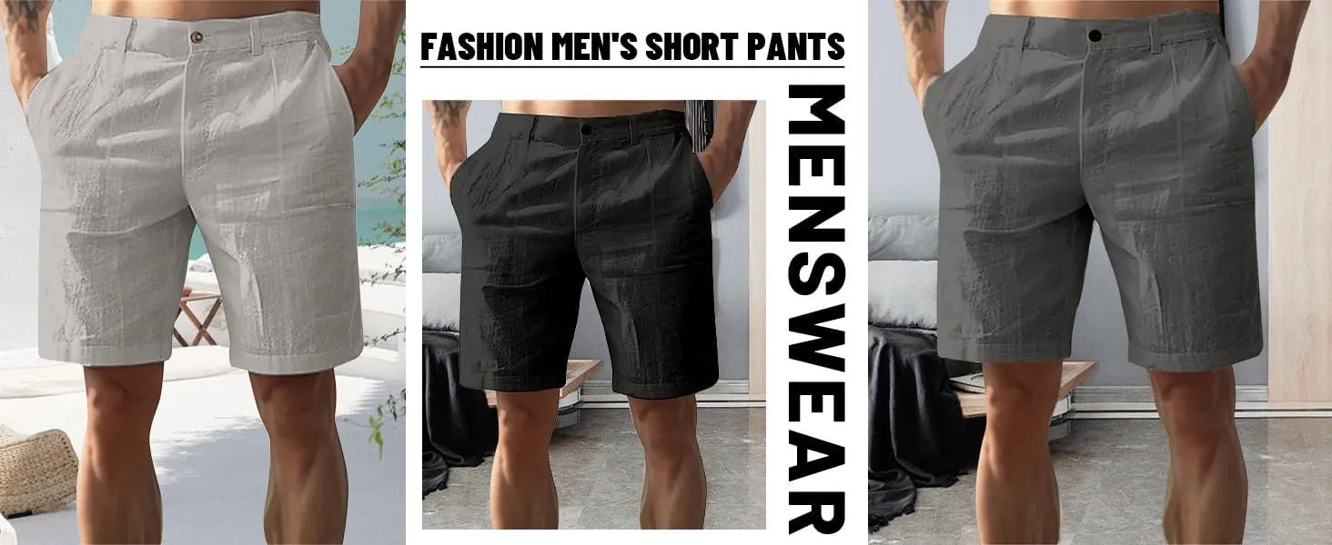 RTTUIOP Linen Shorts for Men Elastic Waist Shorts Casual Summer Beach Lightweight Cotton Linen Pants with Pockets