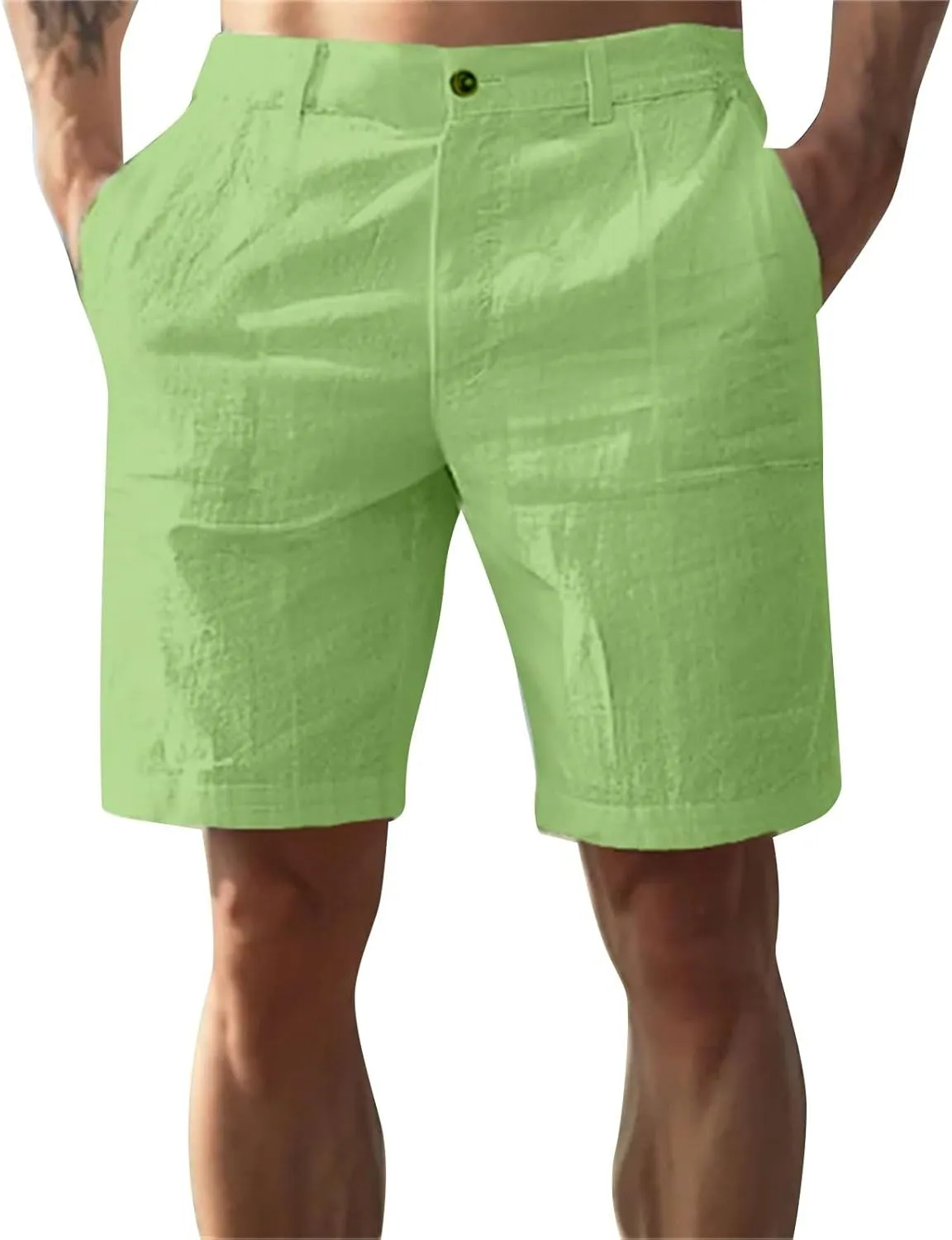 RTTUIOP Linen Shorts for Men Elastic Waist Shorts Casual Summer Beach Lightweight Cotton Linen Pants with Pockets