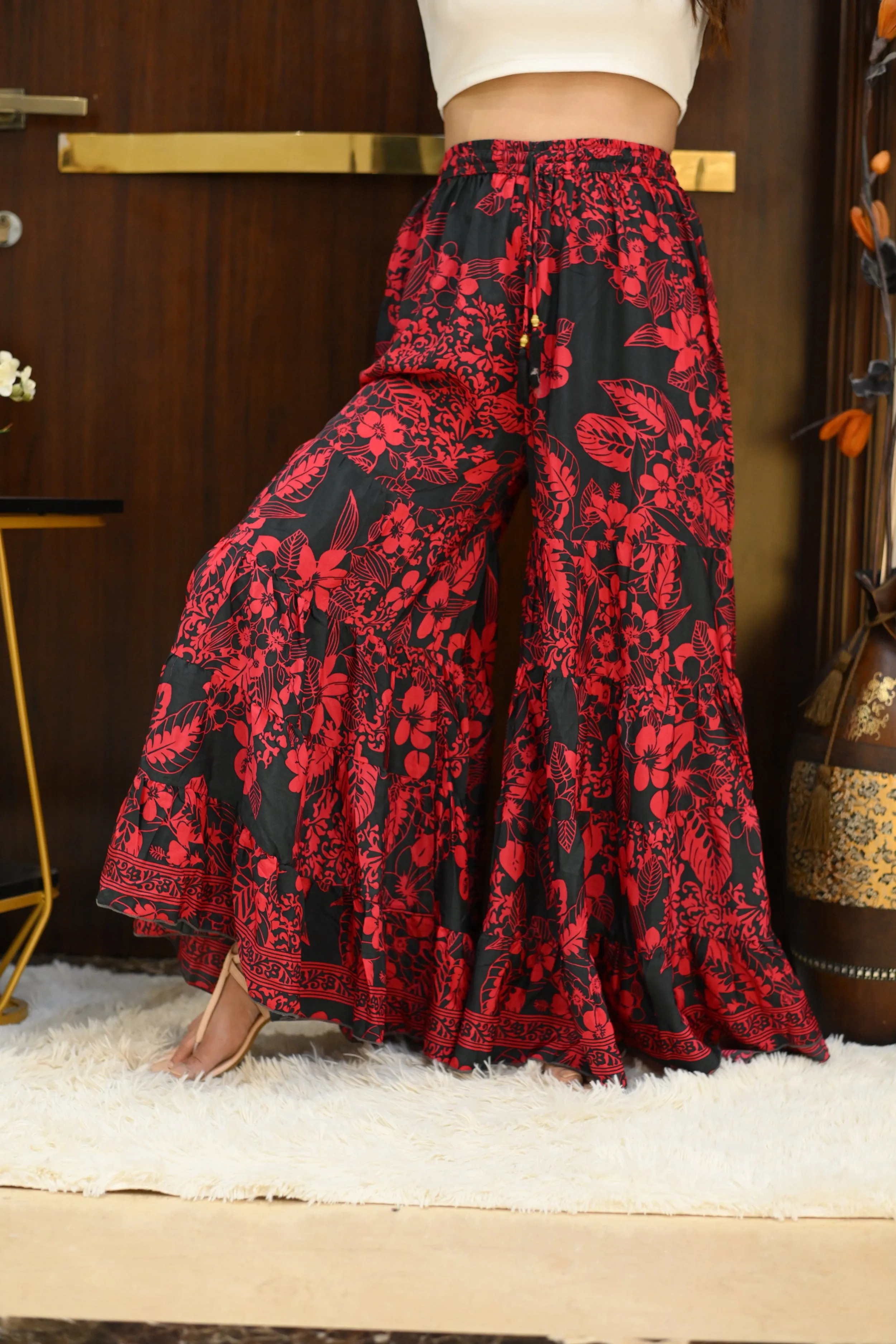 Ruffle Panel Boho Printed Palazzo