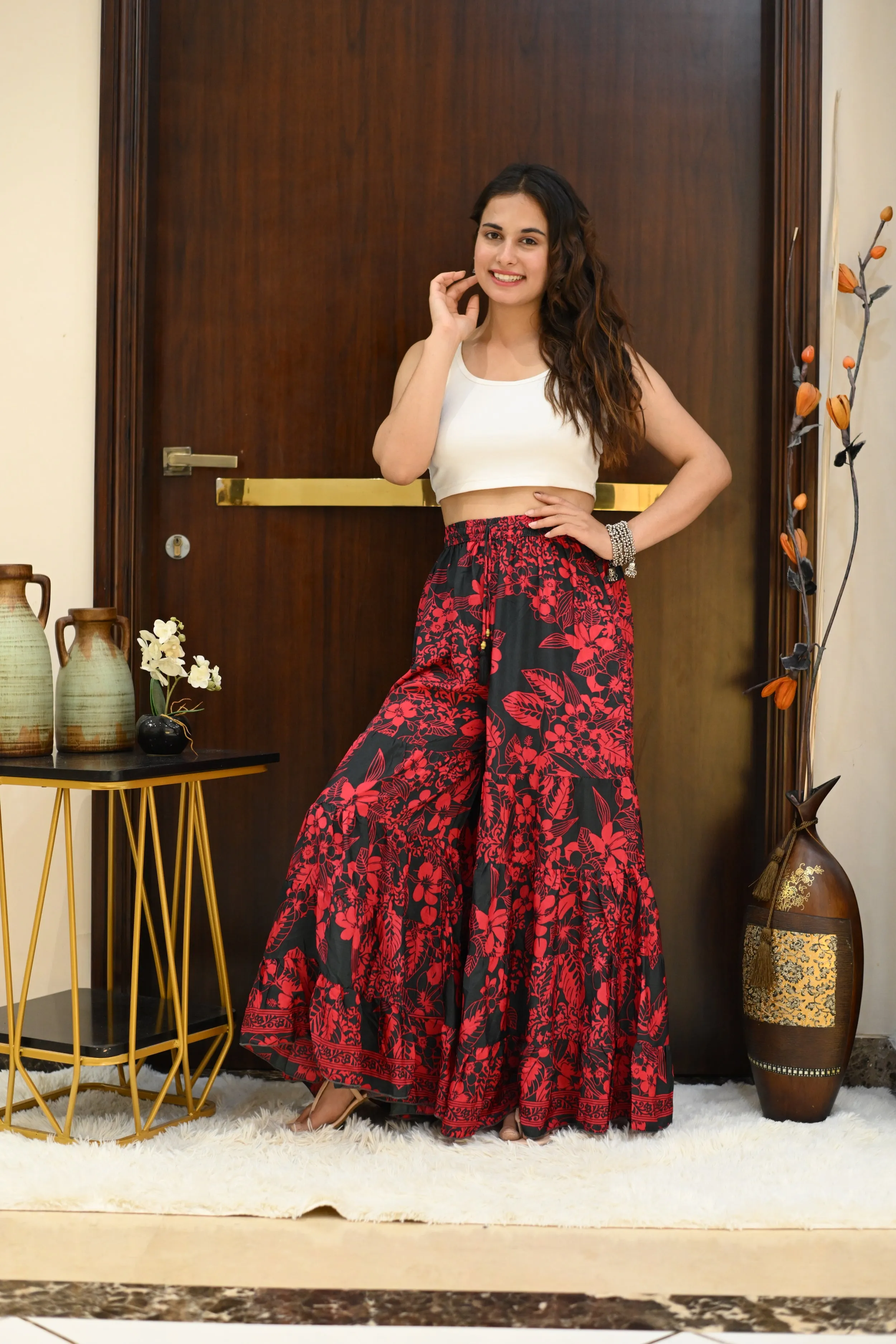 Ruffle Panel Boho Printed Palazzo