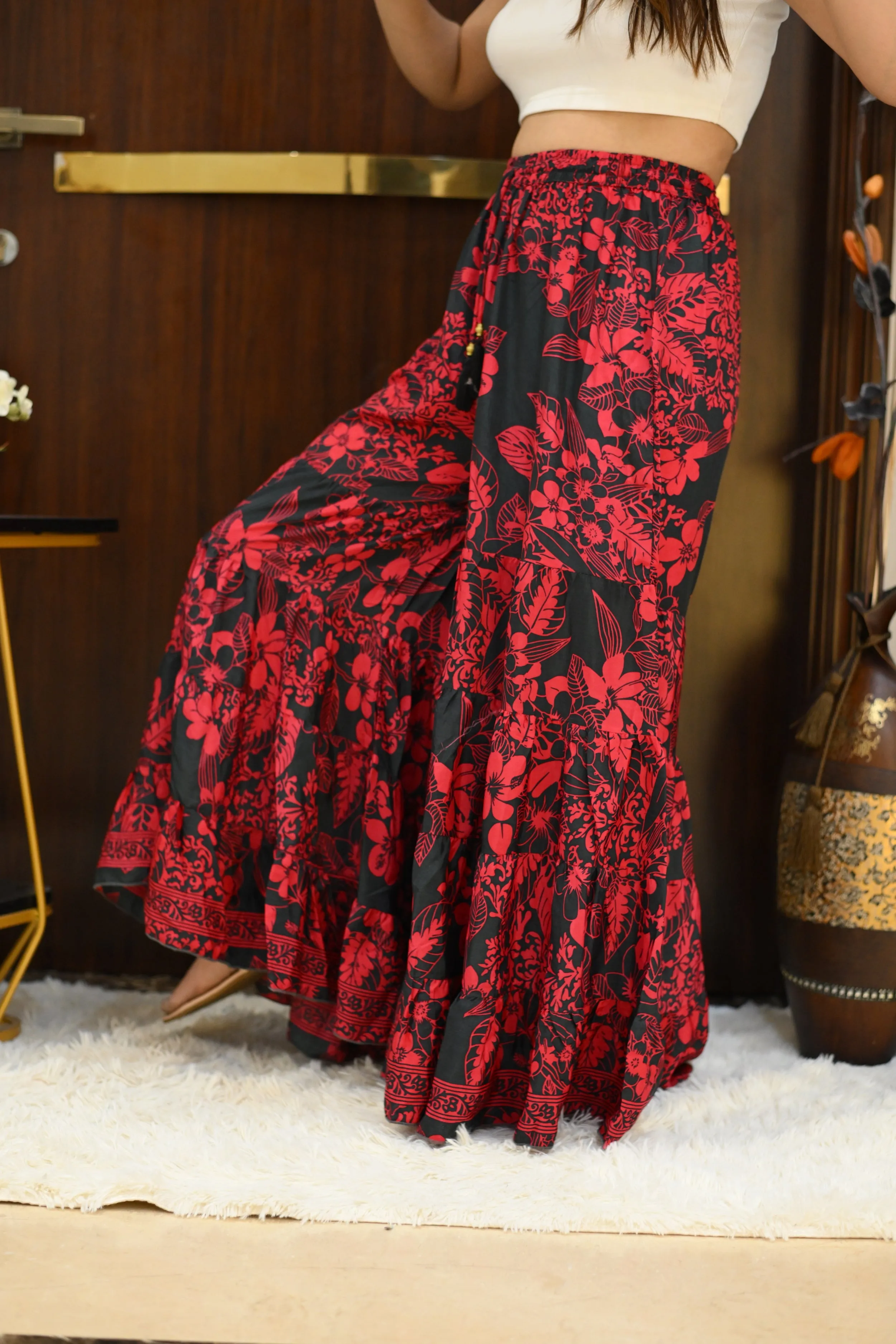 Ruffle Panel Boho Printed Palazzo