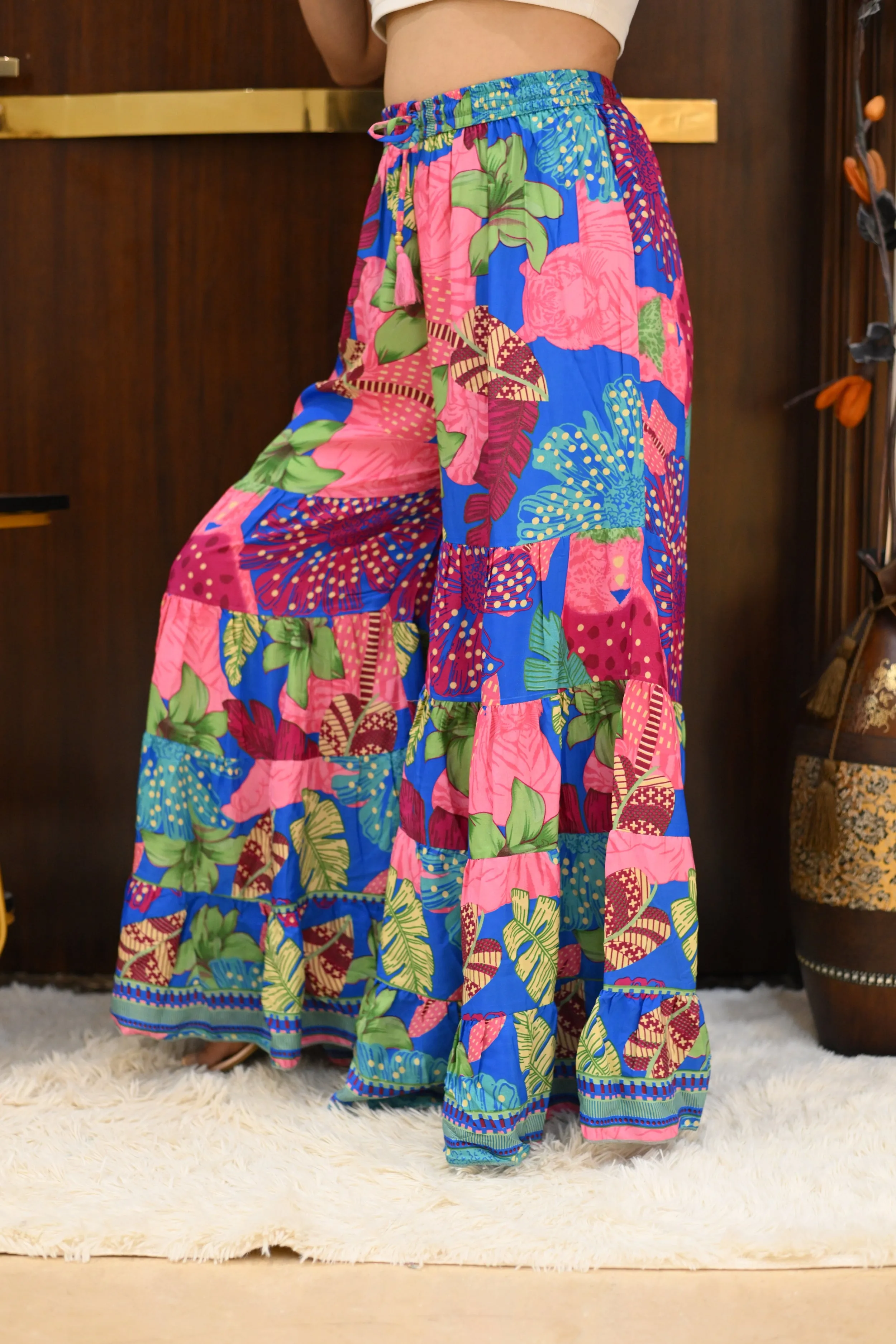 Ruffle Pattern Boho Printed Palazzo