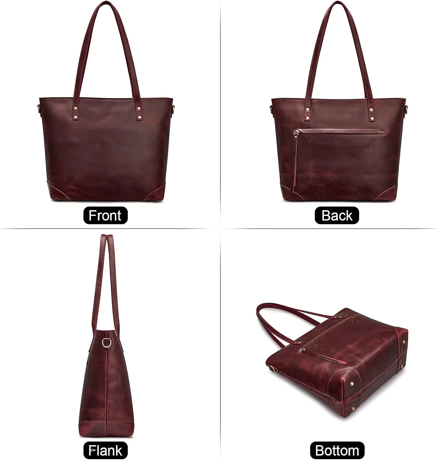 S-ZONE Vintage Genuine Leather Shoulder Bag Work Totes for Women Purse Handbag with Back Zipper Pocket Large