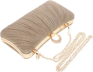 SAFIGLE Fashionable Clutch Purse for Women Satin Evening Bag Gold Clutch for Parties and Formal Events